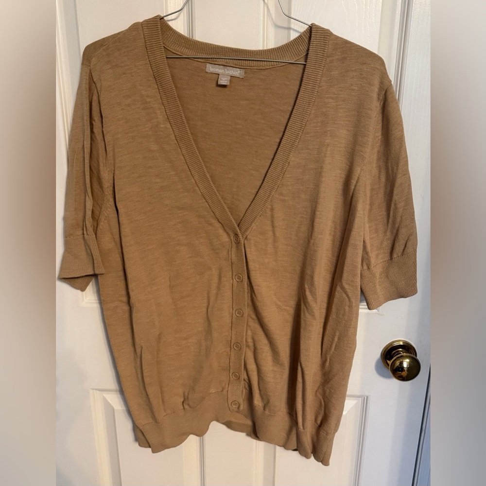 Woman Within Lightweight Short Sleeve V-Neck Cardigan Sweater, 1XL